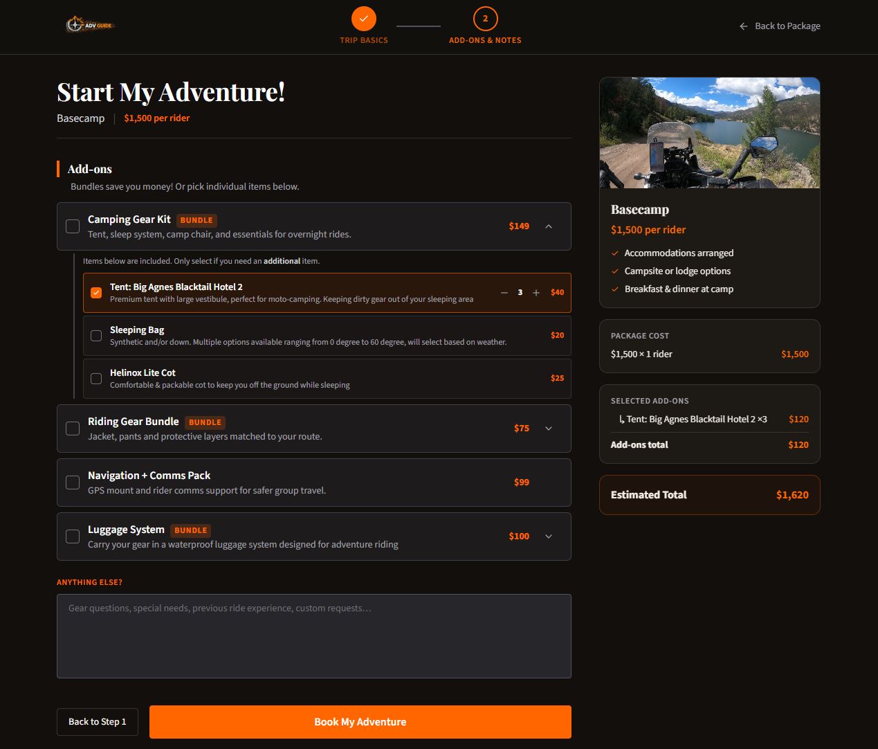 ADV Guide checkout process